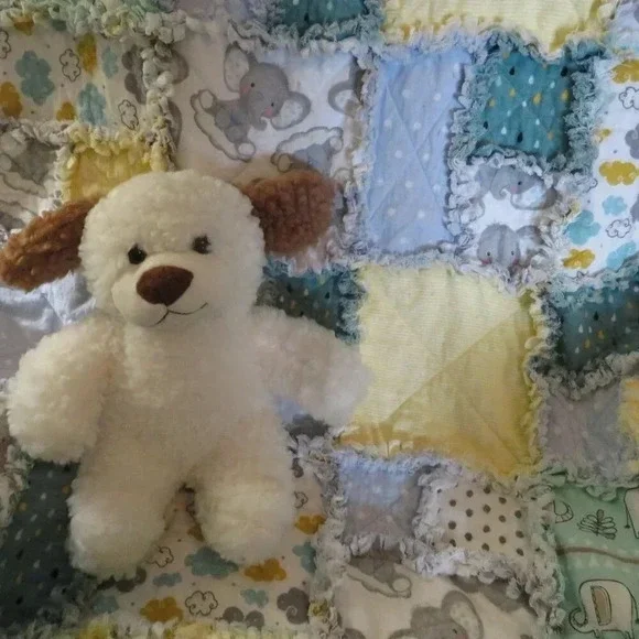 Flannel Rag Quilt With Batting, 50 X 44, Baby Elephant Scrappy Rag Quilt Throw